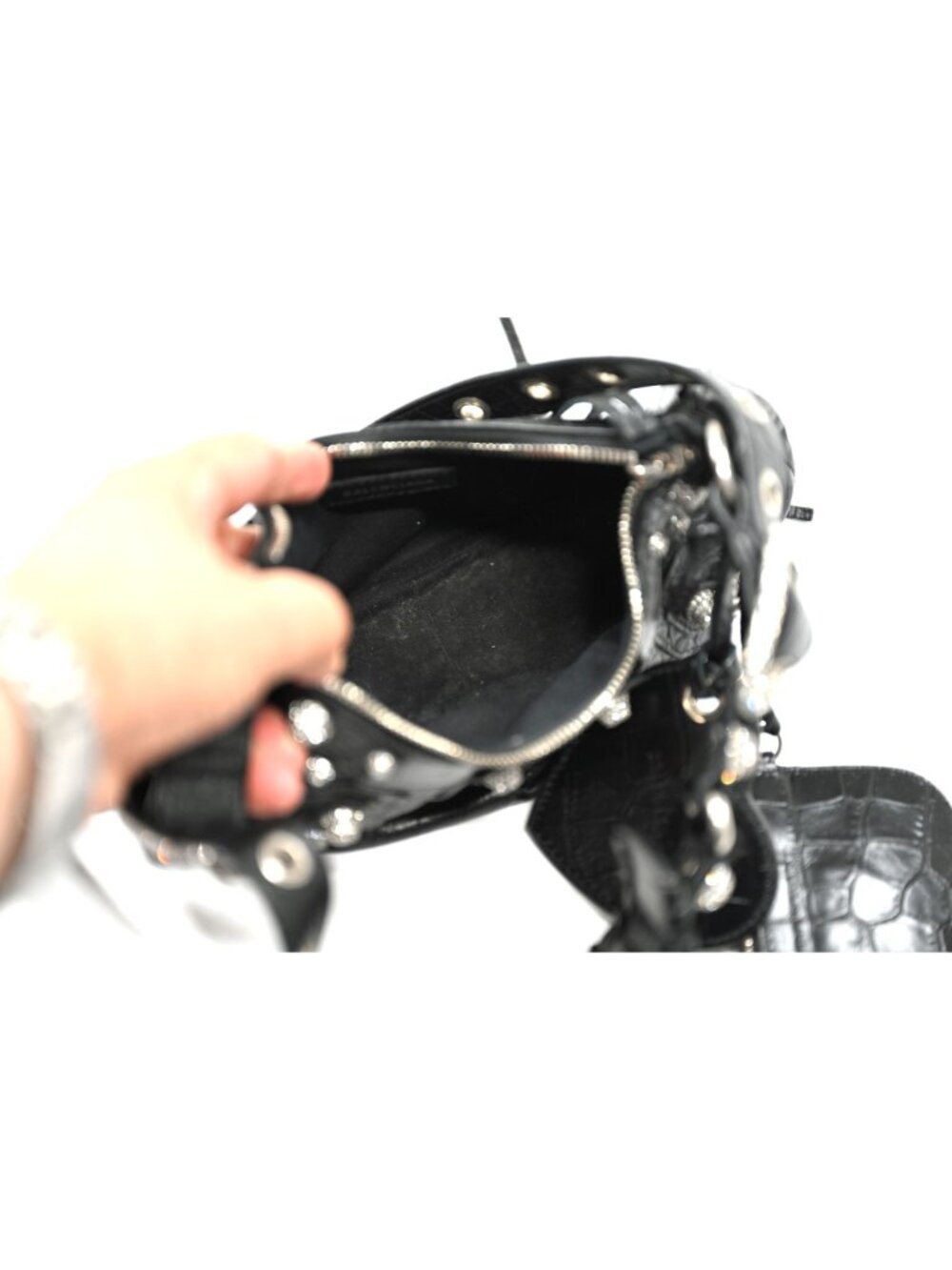 Balenciaga Le Cagole Extra Small Shoulder Bag in Black Crocodile Embossed Leathe - Picture 7 of 8